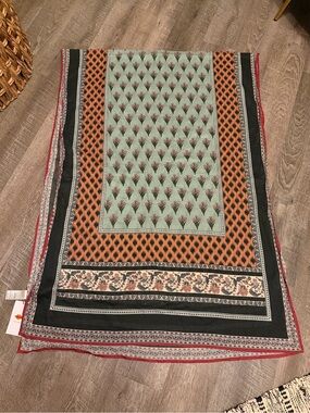 Light Green and Orange Patterned Women's Scarf Wrap